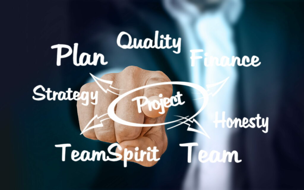 project, plan, quality, finance, honesty, team, teamspirit, strategy